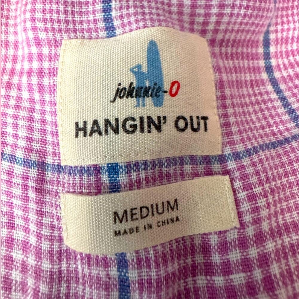 Johnnie O Hangin’ Out Mens Long Sleeve Button Up Shirt Size Medium Pink Plaid